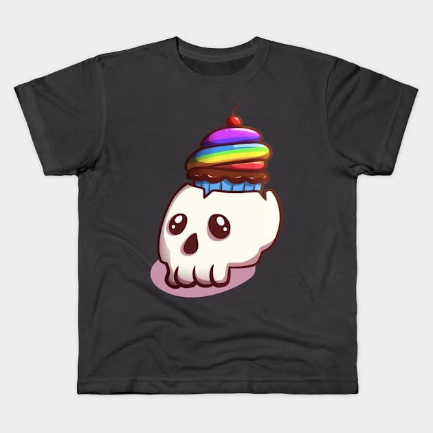 Skull Cupcake Halloween Cute Food Kids T-Shirt by hitoridraws